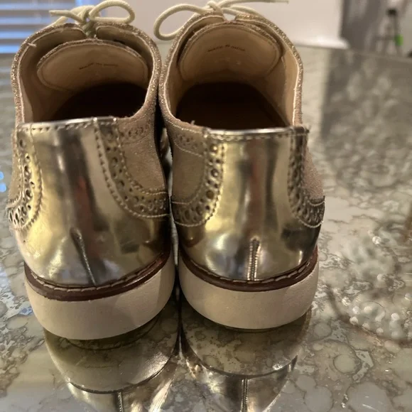 Cole Haan Women's Gold Brogue Flats - Picture 3 of 6